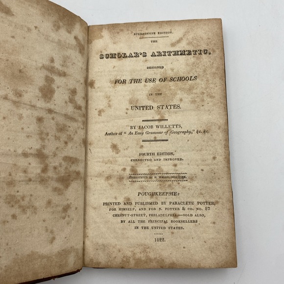 Other - Antique 1822 The Scholar's Arithmetic Jacob Willetts Math School Book Leather